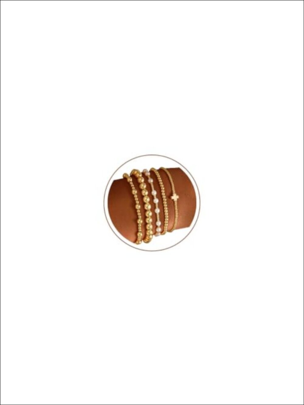 Gold Plated Beaded Bracelet Set Pearl Cross Stretch Stackable Jewelry Women